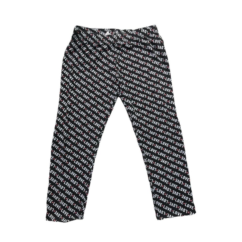 No Boundaries Black White Pink Love Heart Print Elastic Waist Women's Pants